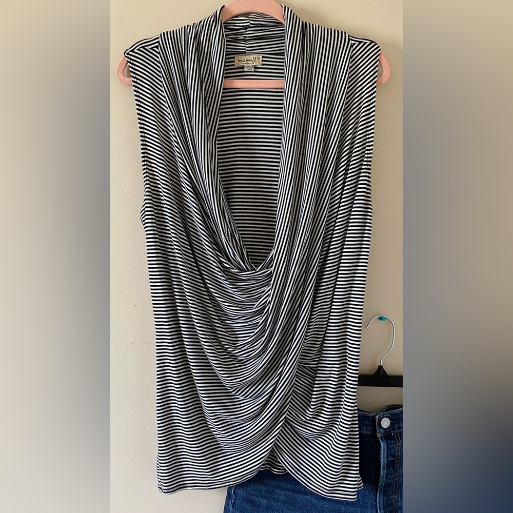 Black and White Striped Drape Top